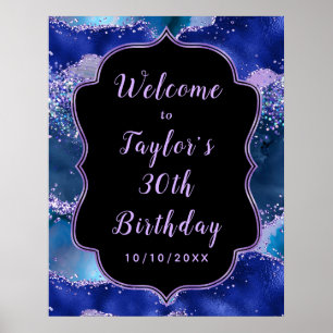 Donkerblauw en Paarse Ocean Agaat Verjaardag Welko Poster