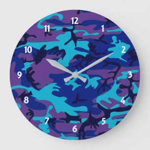 Donkerblauw en Paarse wandklok rond Camouflage