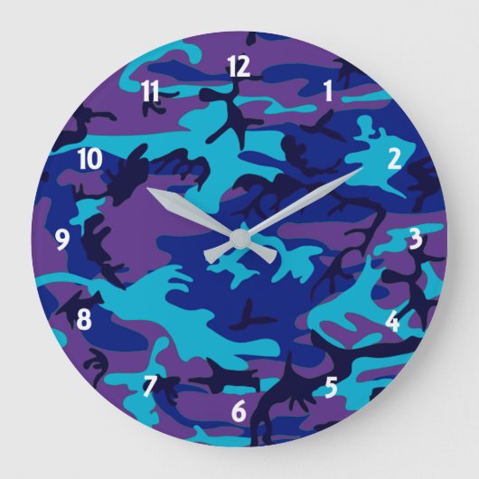 Donkerblauw en Paarse wandklok rond Camouflage (Voorkant)