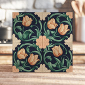 Donkerblauw en perzik Arts and Crafts Tulp Tegeltje
