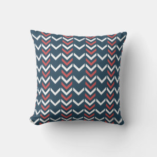 Donkerblauw en rood geometrisch Chevron-patroon Kussen