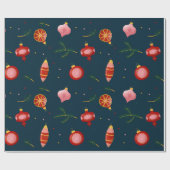 Donkerblauw en Rood Vintage Kerst Wrapping Papier (Vlak)