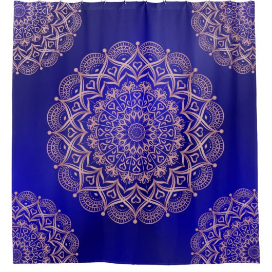 Donkerblauw en Roos Goud Elegant Douchegordijn (Voorkant)