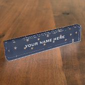 Donkerblauw en Roos goudroze litterstrips Naambordje (Zijkant)