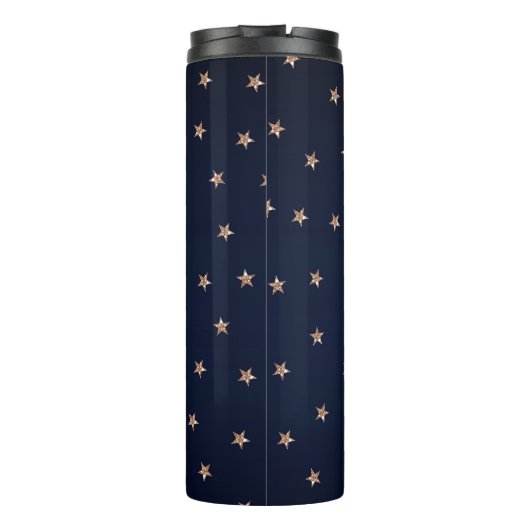 Donkerblauw en Roos goudroze litterstrips Thermosbeker (Achterkant)