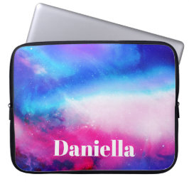 Donkerblauw en roze holografisch hemel met aangepa laptop sleeve
