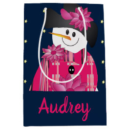 Donkerblauw en roze medium cadeauzakje