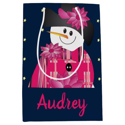 Donkerblauw en roze medium cadeauzakje (Voorkant)