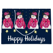 Donkerblauw en roze sneeuwpop groot cadeauzakje (Voorkant)