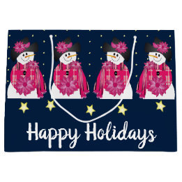 Donkerblauw en roze sneeuwpop groot cadeauzakje