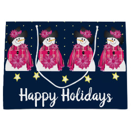 Donkerblauw en roze sneeuwpop groot cadeauzakje