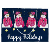 Donkerblauw en roze sneeuwpop groot cadeauzakje (Achterkant)