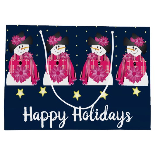 Donkerblauw en roze sneeuwpop groot cadeauzakje (Achterkant)