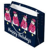 Donkerblauw en roze sneeuwpop groot cadeauzakje (Achterkant Gekanteld)