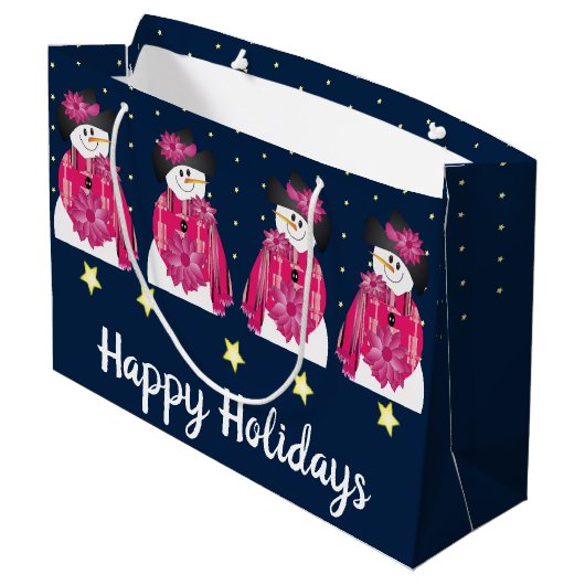Donkerblauw en roze sneeuwpop groot cadeauzakje (Achterkant Gekanteld)