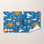 Donkerblauw en Sinaasappel Nautisch Scene Pattern Bad Handdoek (Handdoek)