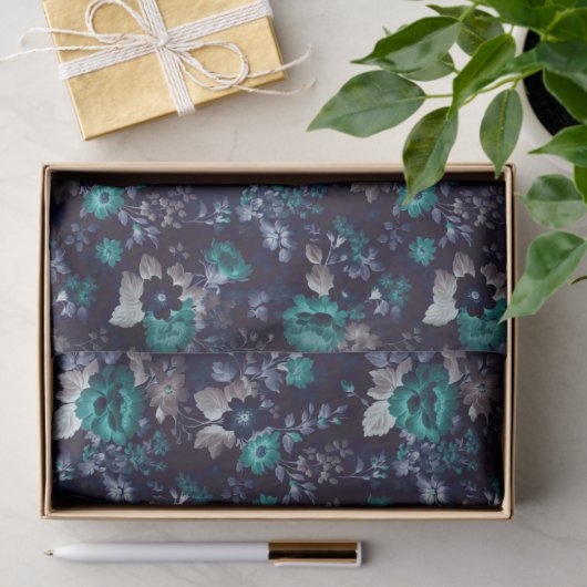 Donkerblauw en Turquoise Bloemen Decoupage Papier (Geschenk)