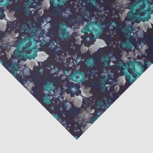 Donkerblauw en Turquoise Bloemen Decoupage Papier (Detail)