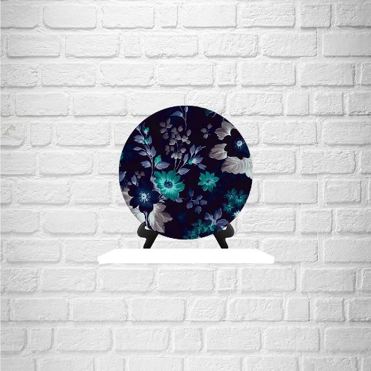 Donkerblauw en Turquoise Bloemen Decoupage Papier