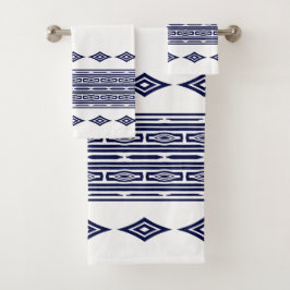 Donkerblauw en wit Azteeks tribal gestreept patroo Bad Handdoek