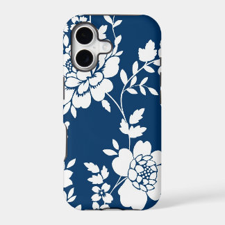 Donkerblauw en wit bloemontwerp iPhone 5 hoesje