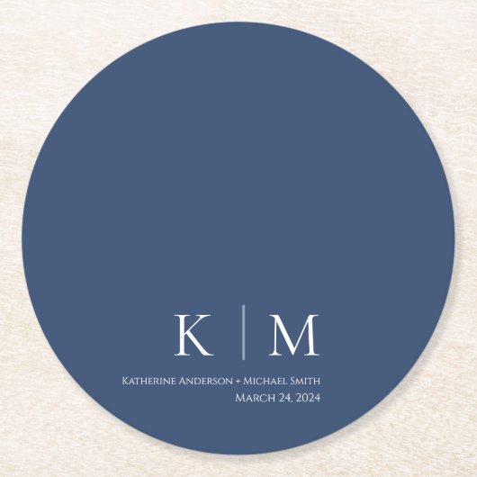 Donkerblauw en wit-bruiloft papier Onderzetter (Voorkant)