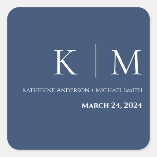 Donkerblauw en wit-bruiloft- vierkante sticker (Voorkant)