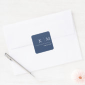 Donkerblauw en wit-bruiloft- vierkante sticker (Envelop)