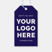 Donkerblauw en wit Business Logo Prettige feestdag Cadeaulabel (Voorkant)