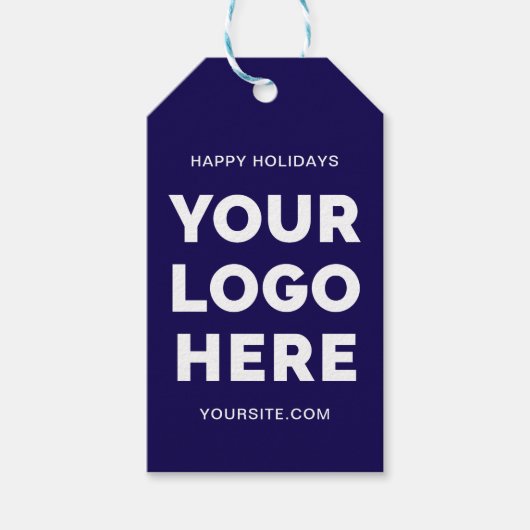 Donkerblauw en wit Business Logo Prettige feestdag Cadeaulabel (Voorkant)