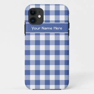 Donkerblauw en wit Check Gingham Pattern Case-Mate iPhone Case