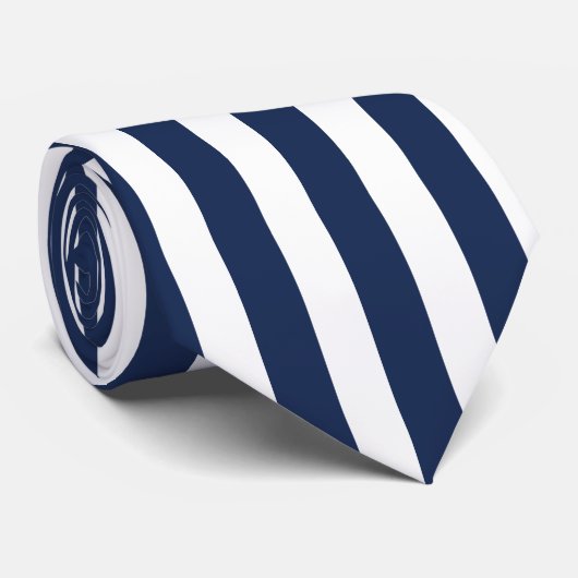 Donkerblauw en wit Custom Vertical-Striped Stropda Stropdas (Opgerold)