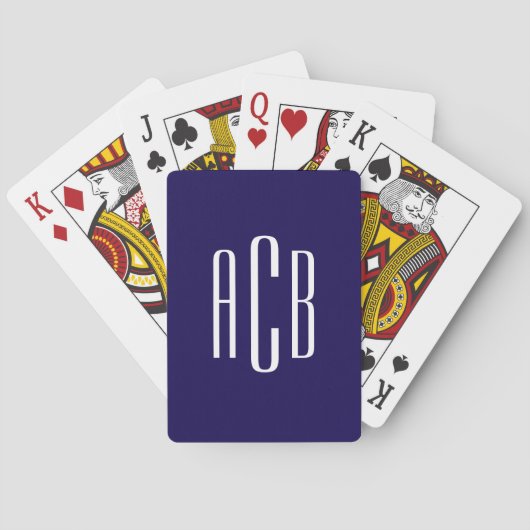 Donkerblauw en Wit Driedelige Monogram Pokerkaarten (Achterkant)