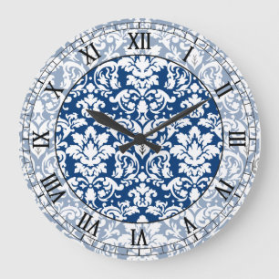 donkerblauw en wit elegant demask roman numerus grote klok
