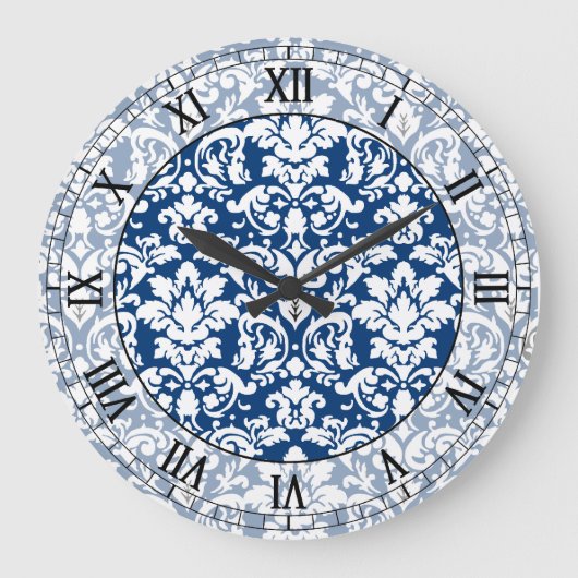 donkerblauw en wit elegant demask roman numerus grote klok (Voorkant)