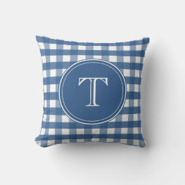Donkerblauw en wit Gingham Monogram Kussen