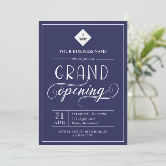 Donkerblauw en wit groot openen Uw Logo Kaart (Staand voorkant)