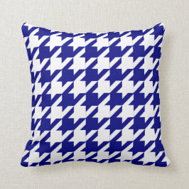 Donkerblauw en wit houndstooth-patroon kussen