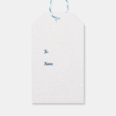 Donkerblauw en wit kerstboomontwerp cadeaulabel (Achterkant)