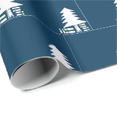 Donkerblauw en wit kerstboomontwerp cadeaupapier (Rol Hoek)