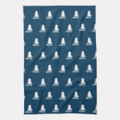Donkerblauw en wit kerstboomontwerp theedoek (Verticaal)