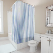 Donkerblauw en wit matras dat Narrow Stripe Douchegordijn (In situ)