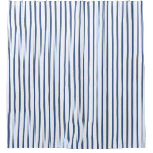 Donkerblauw en wit matras dat Narrow Stripe Douchegordijn (Voorkant)