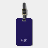 Donkerblauw en Wit Modern Monogram Bagagelabel (Voorkant verticaal)