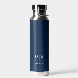 Donkerblauw en wit Modern monogram Waterfles