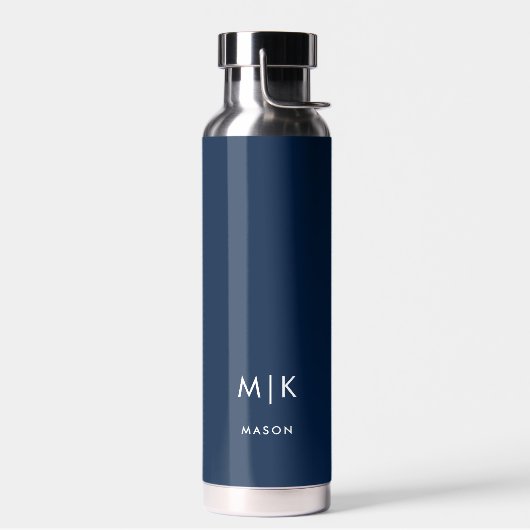 Donkerblauw en wit | Modern monogram Waterfles (Links)