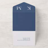 Donkerblauw en wit-Monogram-Bruiloft- All In One Uitnodiging (Buitenkant)