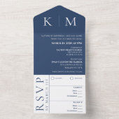 Donkerblauw en wit-Monogram-Bruiloft- All In One Uitnodiging (Binnen)