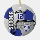 ⚽ donkerblauw en wit personaliseer Voetbal Keramisch Ornament (Voorkant)