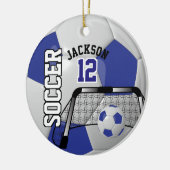 ⚽ donkerblauw en wit personaliseer Voetbal Keramisch Ornament (Links)